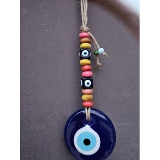 Glass key chain evil eye large