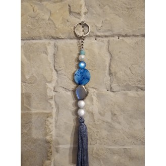 Tirkouaz and light blues stones key ring 