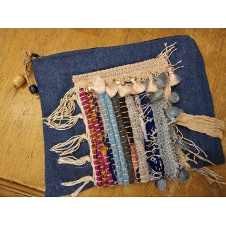 Kourelou embroidery denim combination clutch bag