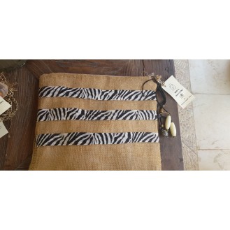 Straw woven light weight bag with zebra print straps  (suitable for Ipads size)