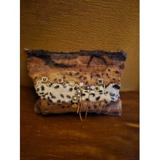 Imitation animal fur in brown colours clutch bag 