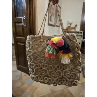 Small boho square shape tote bag with embroidery fabric